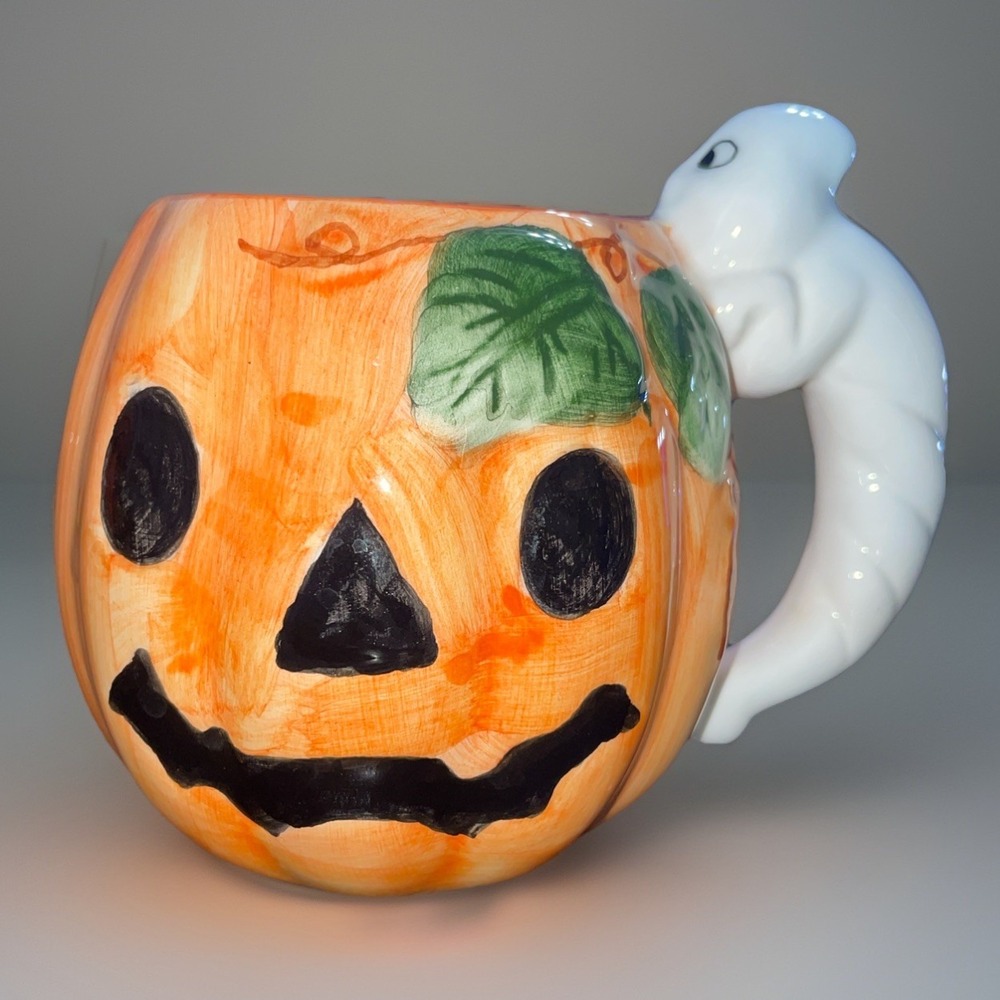 K's Collection Vintage Halloween Jack-o-lantern Mug With Ghost‎ Handle